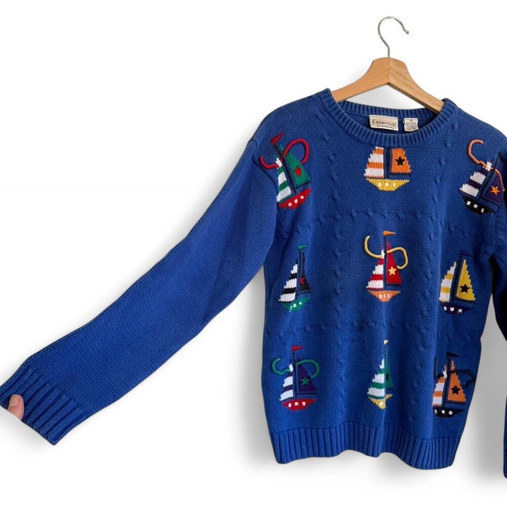 Essential Elements Nautical Ocean Blue Crew Neck … - image 3